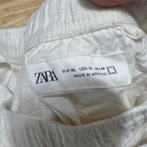 Zara Pull-on Pants Front Tie w/ Pockets White Woven Cotton Women's XL Resortwear - Picture 3 of 6